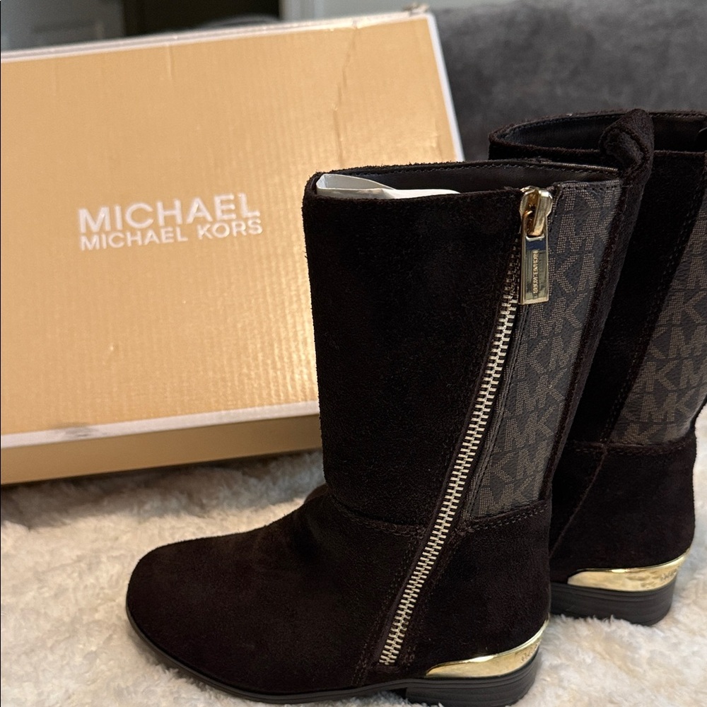 Michael Kors Dark Brown Boots with Gold Details
